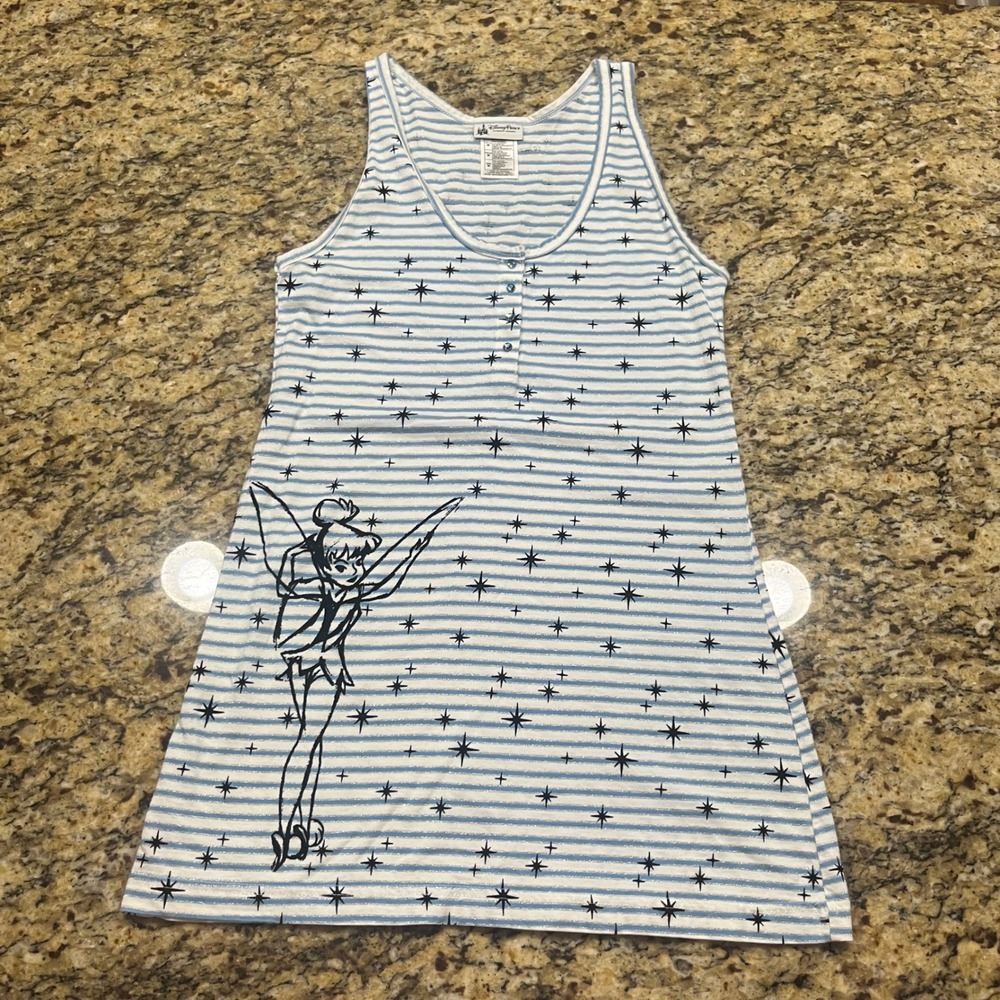 Disney Parks Tinkerbell Nightgown Womens Medium Blue Striped Star Sleep Dress M